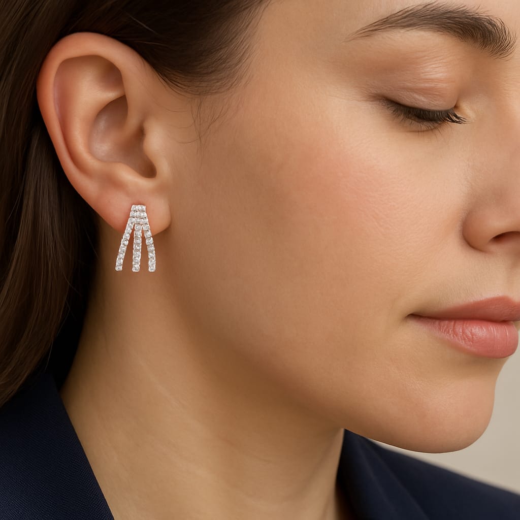 Customer photo review of Aliyah 18k White Gold Plated 14mm Hoop Earrings with Simulated Diamond Crystals