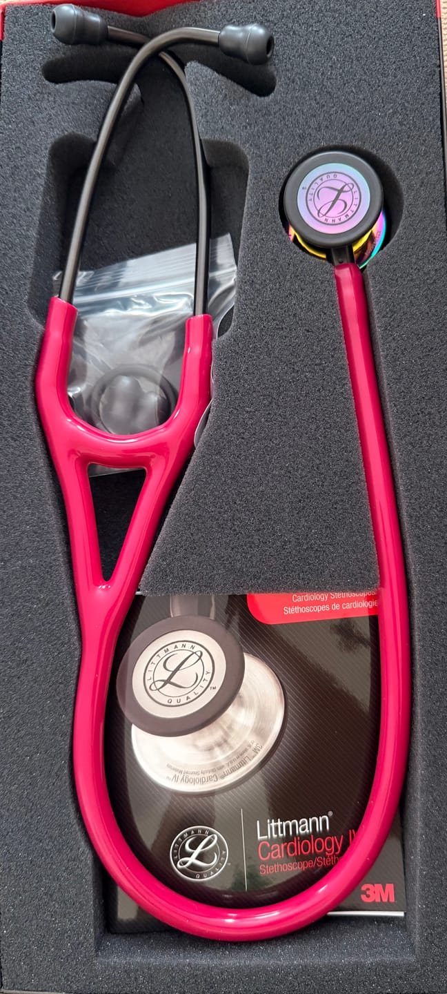 Customer photo review of Littmann Cardiology IV Diagnostic Stethoscope: Polished Rainbow & Raspberry - Smoke Stem 6241