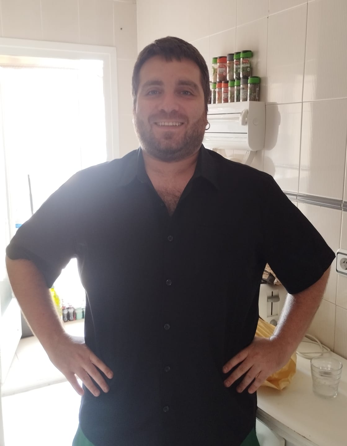 Customer photo review of Chemise à manches courtes en coton et lin de couleur unie pour hommes