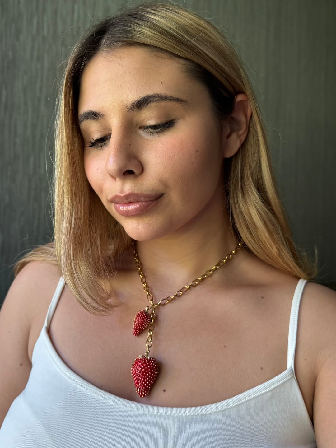 Customer photo review of Strawberry Kiss Necklace