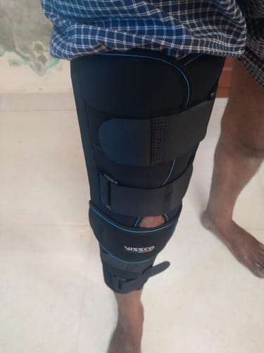 Customer photo review of Knee Stabler - Long (19" Brace) |Ideal firm Knee support that limits knee motion & stabilizes the knee with mediolateral metal supports | Color - Black