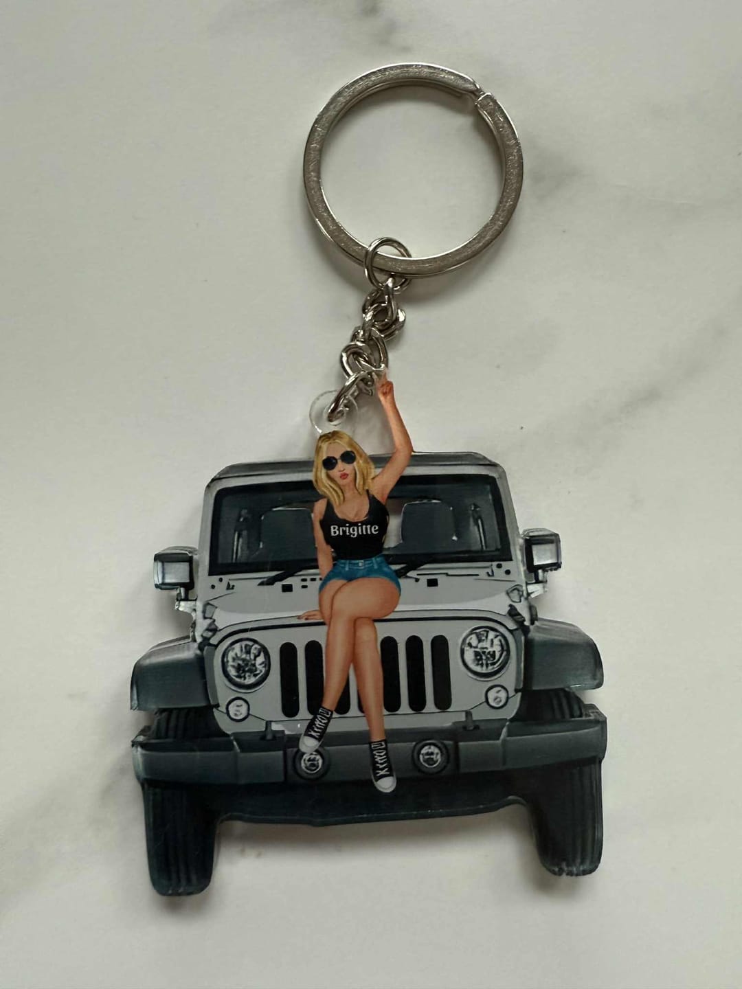 Customer photo review of Personalized A Girl With Off-Road Car And Dog Keychain Gift For Journey Girls
