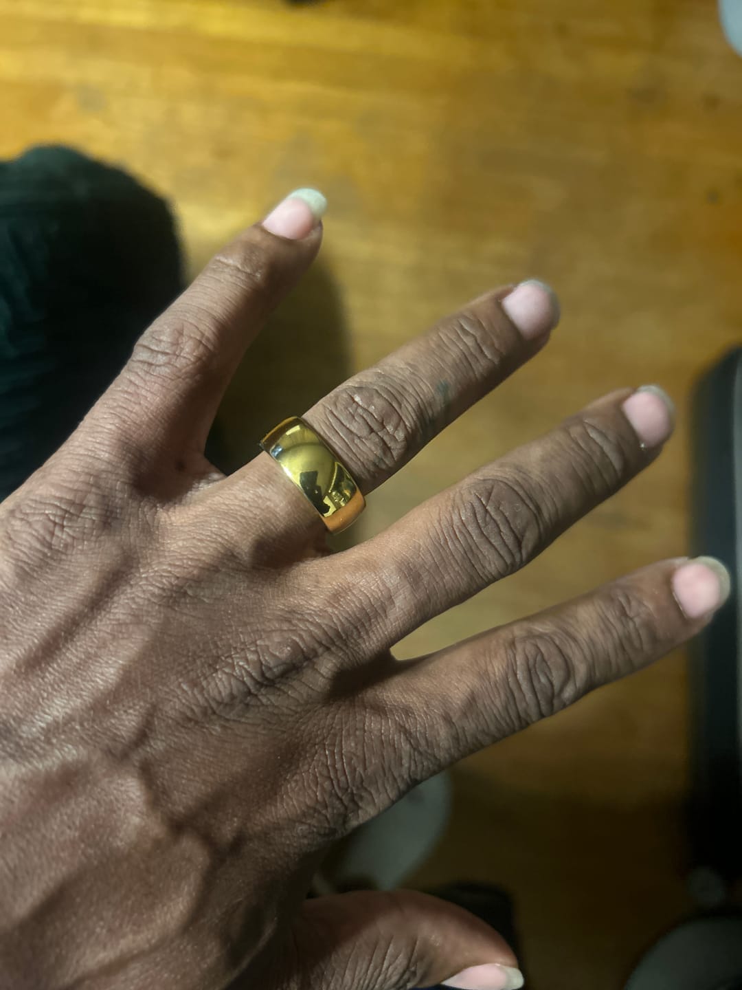 Customer photo review of 9mm - 14k Yellow Gold Tungsten Wedding Band, High Polish Dome Shape, Anniversary Ring