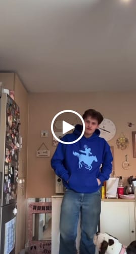 Customer video review of howdy blue hoodie