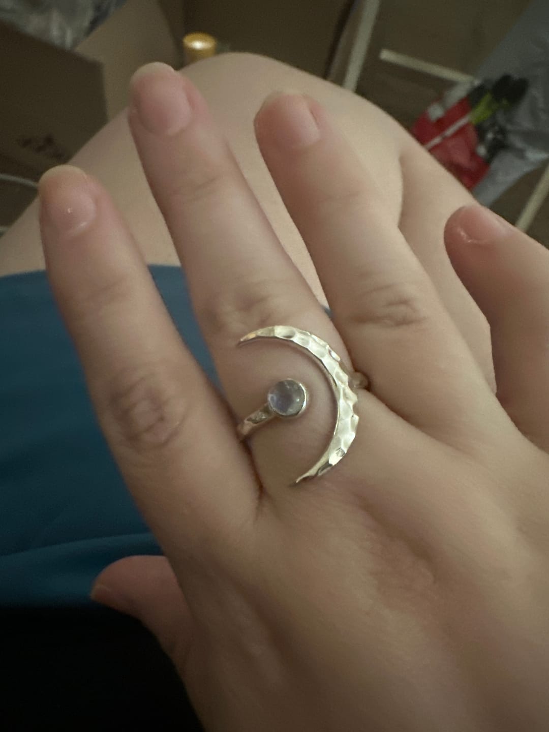 Customer photo review of Sterling Silver Crescent Moon Ring with Moonstone