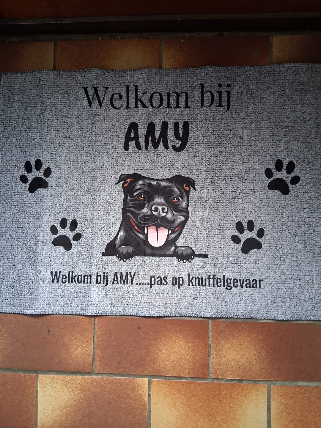 Customer photo review of Welkom bij - Gepersonaliseerde huisdier deurmat