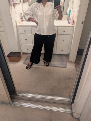 Customer photo review of LILY Old Money Style V-Neck Embroidered White Blouse