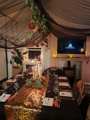 Customer photo review of Replay-able Masquerade Murder Mystery Dinner Party Game for Up to 20 Adults - Host Your Own Dinner Party Game Night - Masquerade Venetian Carnival Theme - Mardi Gras Fancy Dress Dinner Party V2
