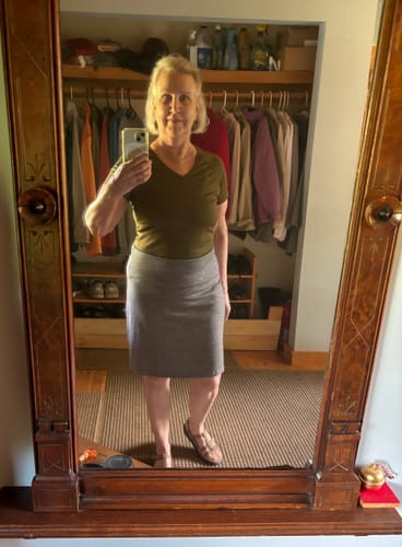 Customer photo review of Mia V Neck • Final Sale Deals! - Olive Leaf