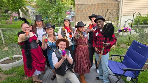 Customer photo review of Replay-able Cowboy Wild West Murder Mystery Dinner Game for Up to 20 Adults - Host Your Own Dinner Party Game Night - Cowboy & Wild West Theme - Cowboy Fancy Dress Dinner PartyV2