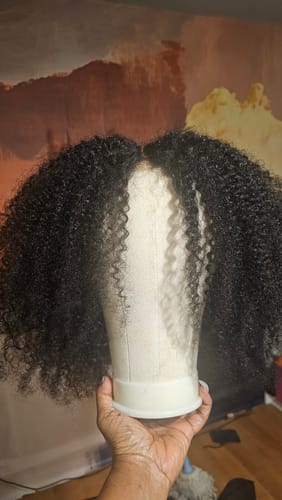 Customer photo review of CurlyMe Pre-bleached Wear Go Glueless Afro Kinky Curly Pre-cut HD Lace Wig Pre-plucked