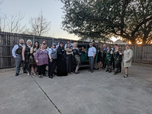Customer photo review of Replay-able 1920s Murder Mystery Dinner Party Game for Up to 20 Adults - Host Your Own Dinner Party Game Night - 1920s Speakeasy Gatsby Theme - 1920s Fancy Dress Dinner Party(V2)