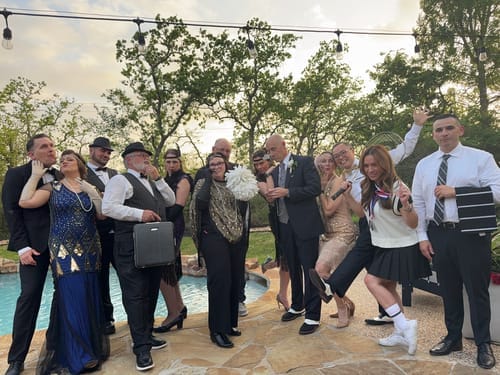 Customer photo review of Replay-able 1920s Murder Mystery Dinner Party Game for Up to 20 Adults - Host Your Own Dinner Party Game Night - 1920s Speakeasy Gatsby Theme - 1920s Fancy Dress Dinner Party(V2)