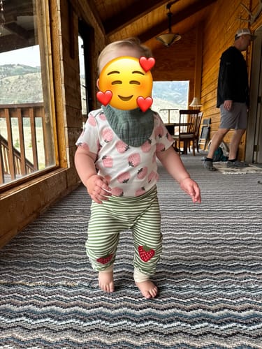 Customer photo review of Strawberries Knee Patch Striped Joggers