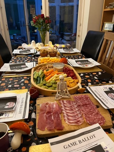 Customer photo review of Replay-able Haunted House Murder Mystery Dinner Party Game for Up to 20 Adults - Host A Halloween Dinner Party Game Night – Classic Monsters Fancy Dress Dinner PartyV2