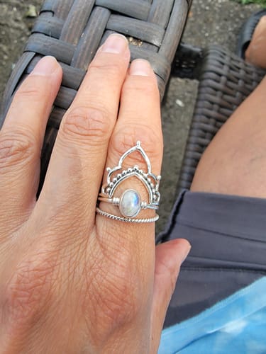 Customer photo review of Sterling Silver Boho Ring Set with Rainbow Moonstone