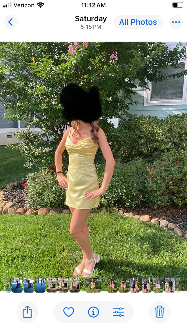 Customer photo review of Straps Yellow Ruched Sheath Short Dress