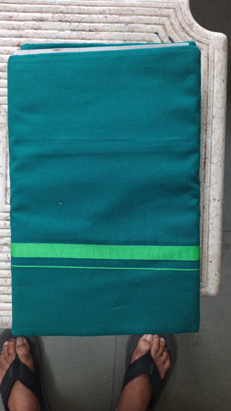 Customer photo review of Rudhran BB -  Green Single Layered Dhoti With Assorted Border Colors For Men | Uathayam