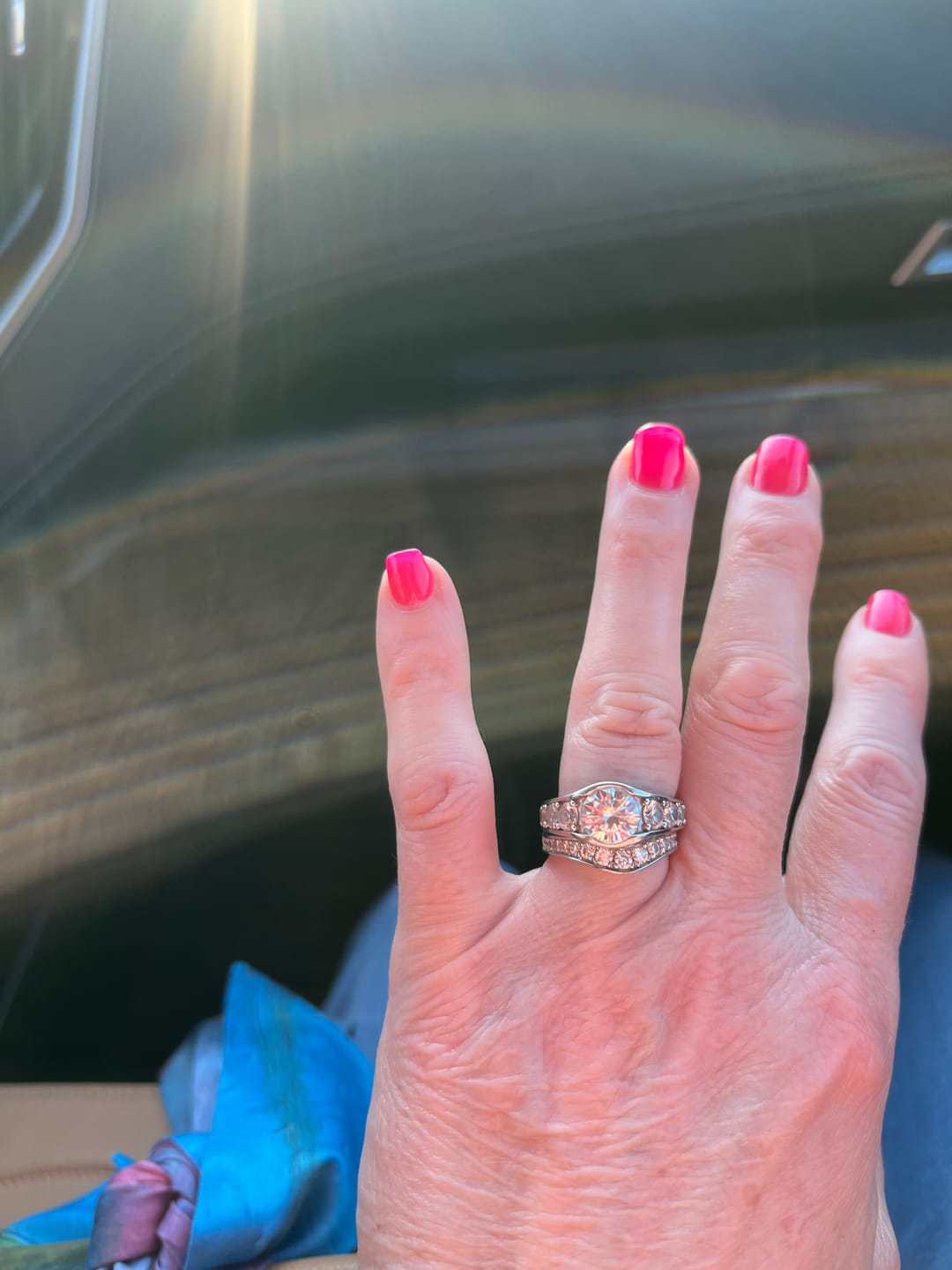 Customer photo review of Bezel Round Moissanite Channel Euro Shank Engagement Ring