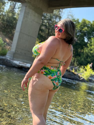 Customer photo review of Pink Plumeria Side Tie Bottom  final sale