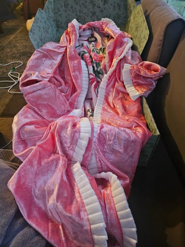 Customer photo review of Chateau Rose Reversible Velvet Robe Pink