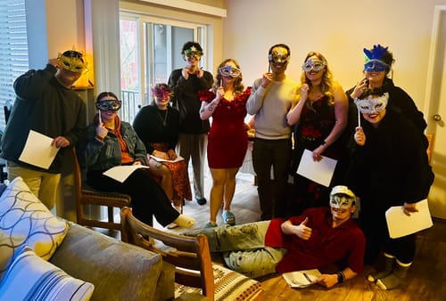 Customer photo review of Replay-able Masquerade Murder Mystery Dinner Party Game for Up to 20 Adults - Host Your Own Dinner Party Game Night - Masquerade Venetian Carnival Theme - Mardi Gras Fancy Dress Dinner Party V2