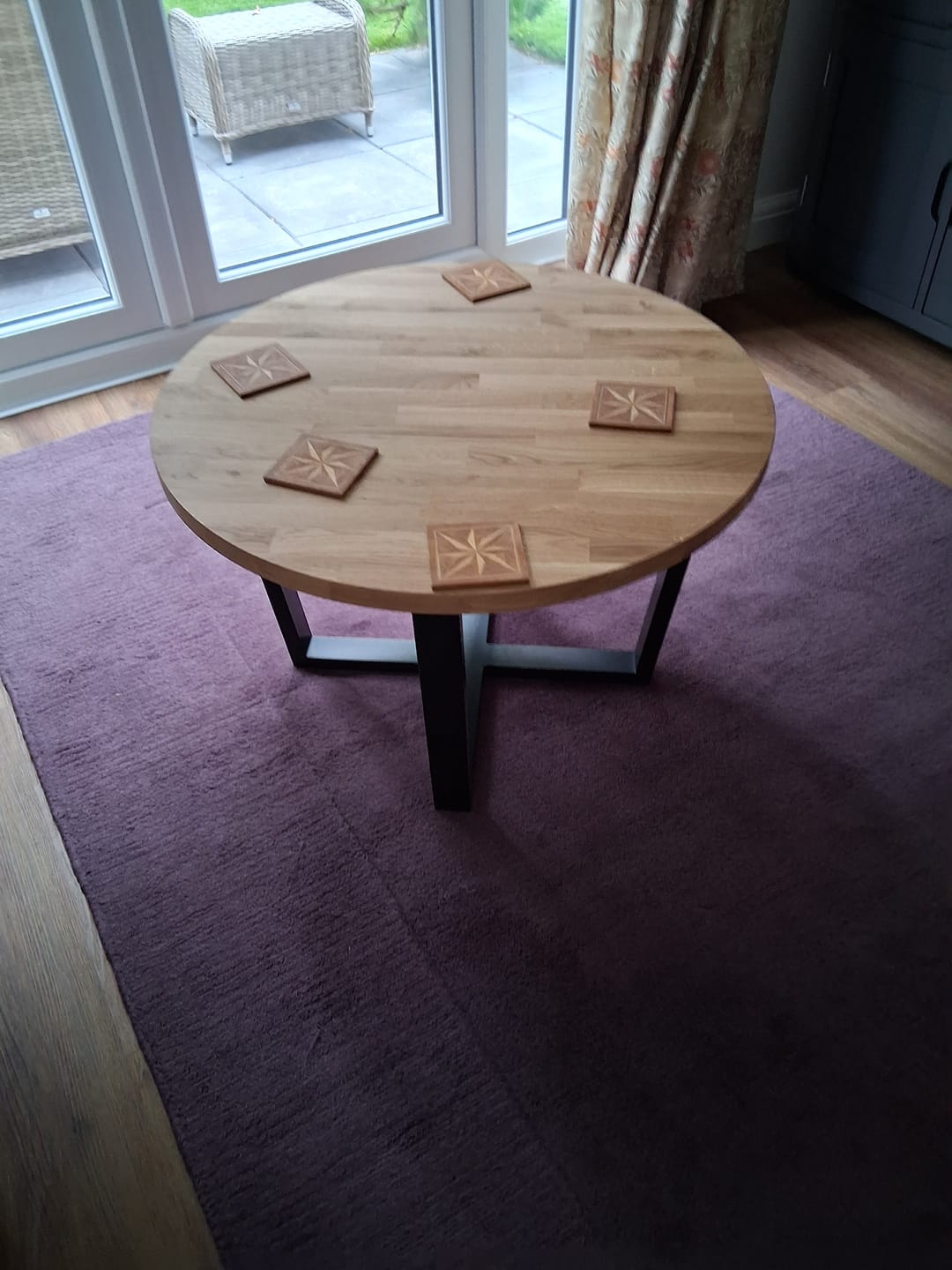 Customer photo review of Landon Round Oak Metal Coffee Table