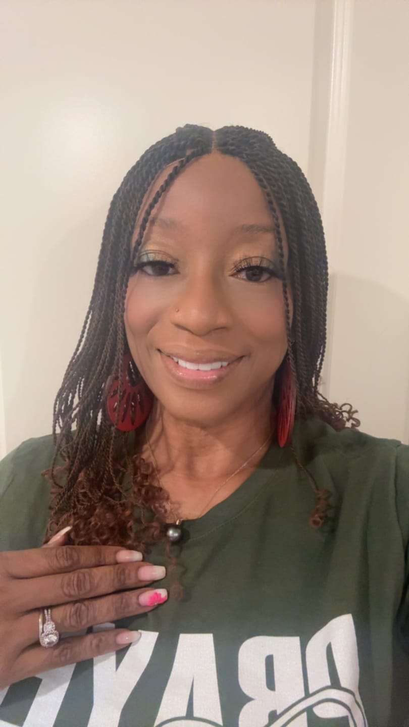 Customer photo review of Tina - Senegalese Mini Twist Braided Wig 14" Full Hand-tied Swiss HD Lace With Curly Ends - Human Baby Hair