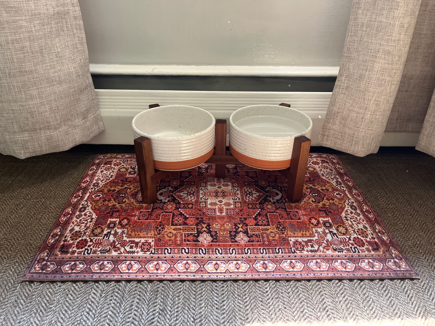 Customer photo review of Dog Bowl Mat, Nonslip, Machine Washable - Ophelia // Personalization: Not requested on this item.