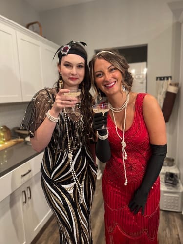 Customer photo review of Replay-able 1920s Murder Mystery Dinner Party Game for Up to 20 Adults - Host Your Own Dinner Party Game Night - 1920s Speakeasy Gatsby Theme - 1920s Fancy Dress Dinner Party(V2)