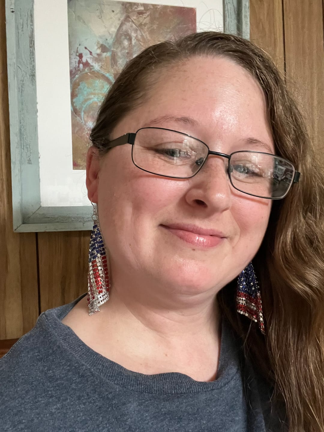 Customer photo review of Exaggerated American Flag Dangles Hypoallergenic Earrings for Sensitive Ears Made with Plastic Posts
