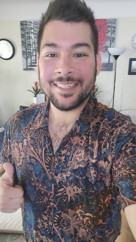Customer photo review of Men's Retro Floral 100%Rayon Short Sleeve Resort Shirt