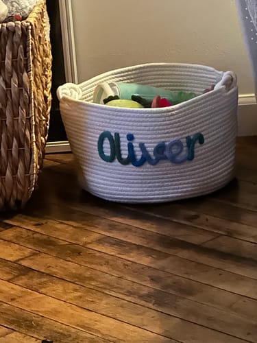 Customer photo review of Baby Knits™  Multicolor Personalized Knitted Basket