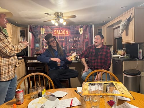 Customer photo review of Replay-able Cowboy Wild West Murder Mystery Dinner Game for Up to 20 Adults - Host Your Own Dinner Party Game Night - Cowboy & Wild West Theme - Cowboy Fancy Dress Dinner PartyV2
