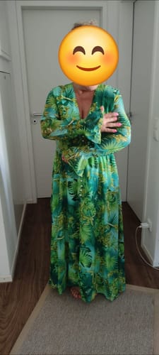 Customer photo review of Deep V waisted high-end printed dress