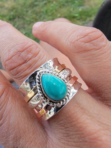 Customer photo review of Teardrop Turquoise Fidget Ring Sterling Silver