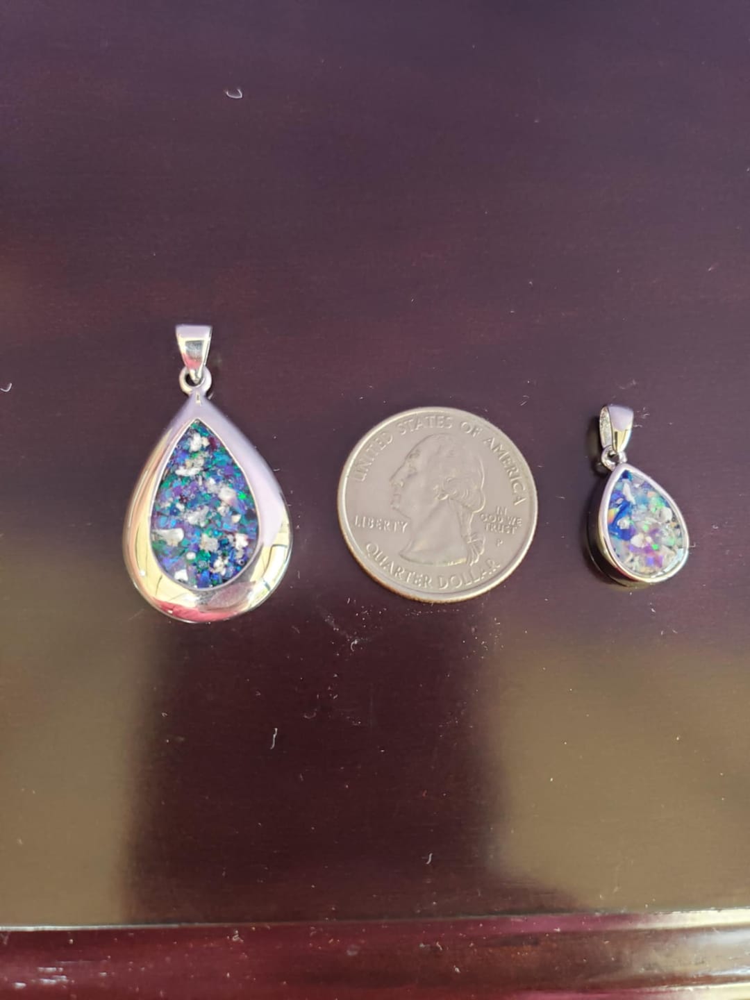 Customer photo review of Petite Pear Drop with Cremation Ashes