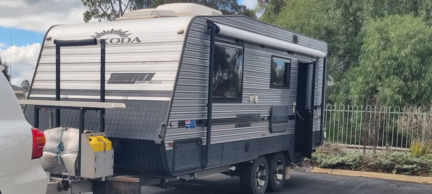Customer photo review of Awning Replacement Vinyl - Grey Fade WA2006