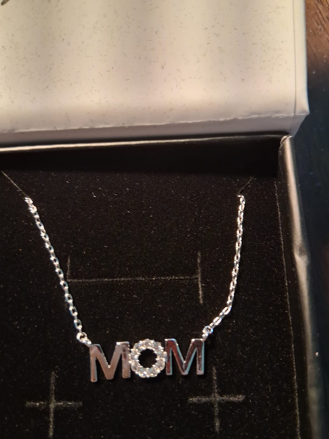 Customer photo review of Savannah 18k White Gold Plated Mom Necklace with Swarovski Crystals