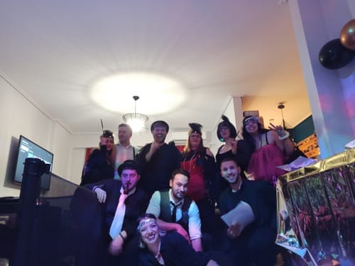Customer photo review of Replay-able 1920s Murder Mystery Dinner Party Game for Up to 20 Adults - Host Your Own Dinner Party Game Night - 1920s Speakeasy Gatsby Theme - 1920s Fancy Dress Dinner Party(V2)