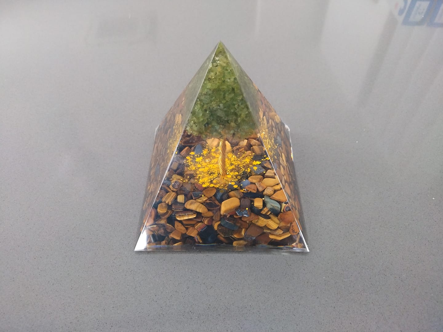 Customer photo review of Olivenorma Tree of Life Peridot With Tiger Eye Orgone Pyramid