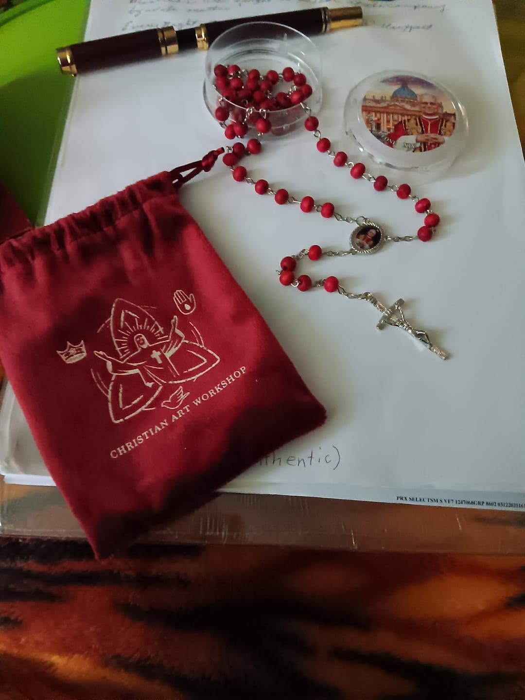 Customer photo review of FREE Today: Pope Leo XIV Red Wood Beads Rosary Commemorating: A Spiritual Treasure