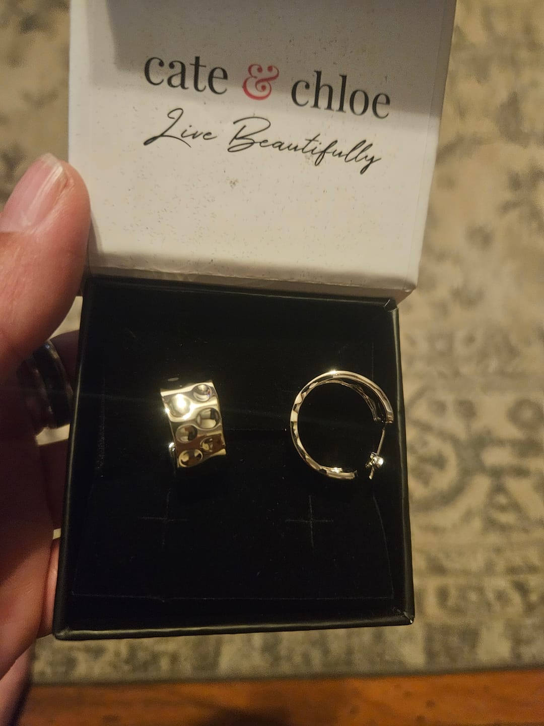 Customer photo review of Letty 18k White Gold Plated 21mm Half Hoop Earrings