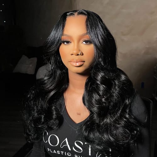 Customer photo review of 6x6 Glueless Natural Loose Body Wave Pre-All Parting Max Tiny Knots Wig Swiss HD Lace Raw Hair 180% Density
