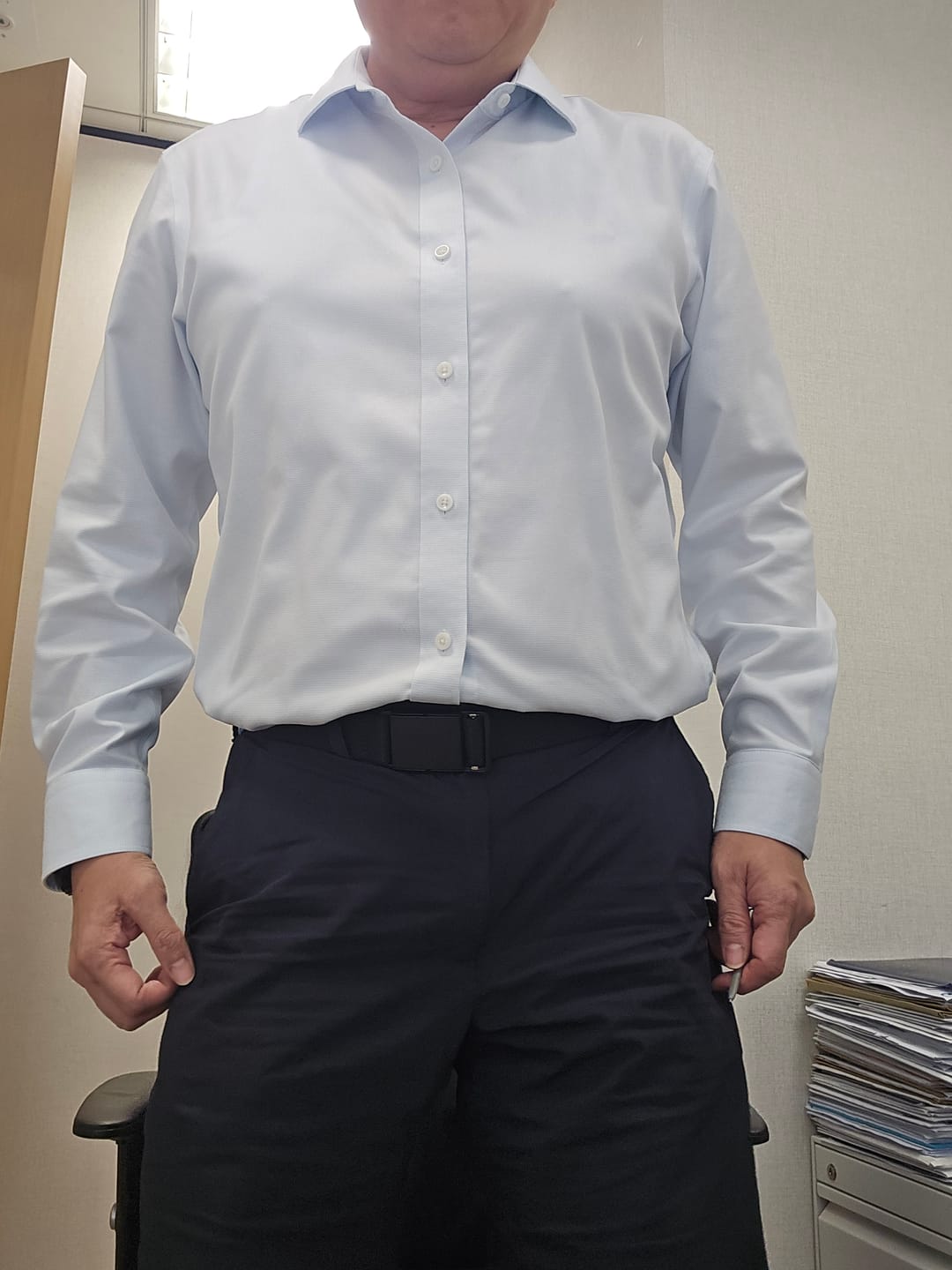 Customer photo review of Wrinkle-Free Dobby Twill Dress Shirt | Pale Blue Semi Plain 27585N