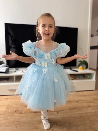 Customer photo review of Blue Flower Girl Wedding Dress Girl Birthday Princess Dress