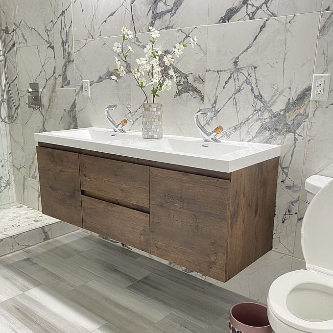 Customer photo review of Anderson 60“ Double Sink Floating Bathroom Vanity