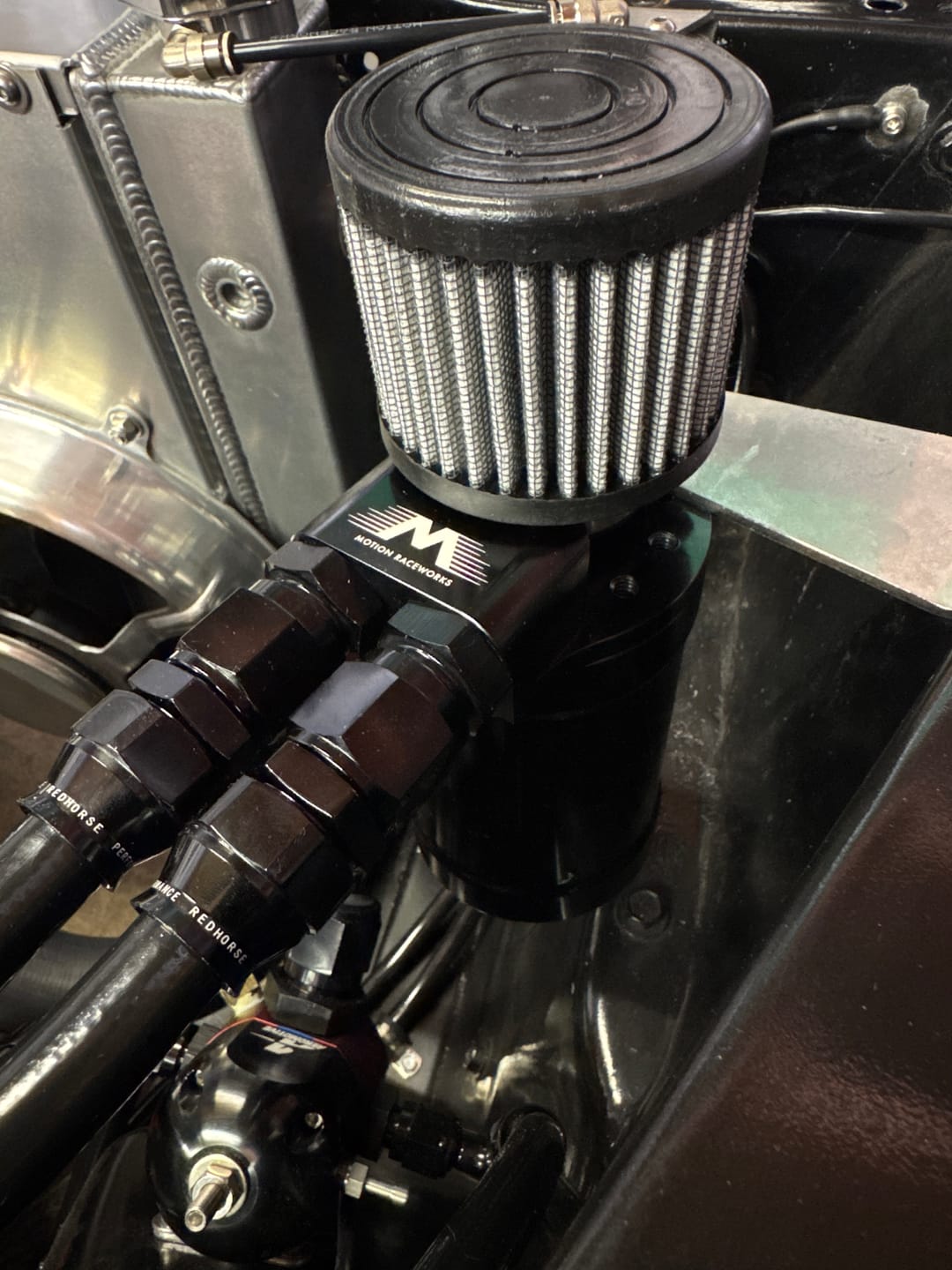 Customer photo review of Top Loader Billet Internally Baffled Oil Catch Can (Dual 10AN Port)