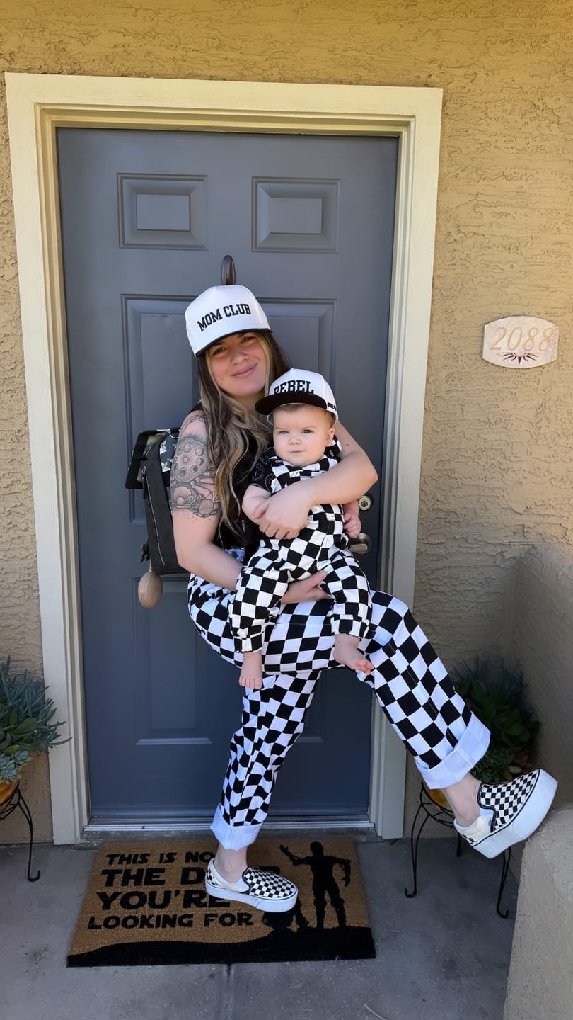 Customer photo review of The Live Fast Checkered Overall in Venice