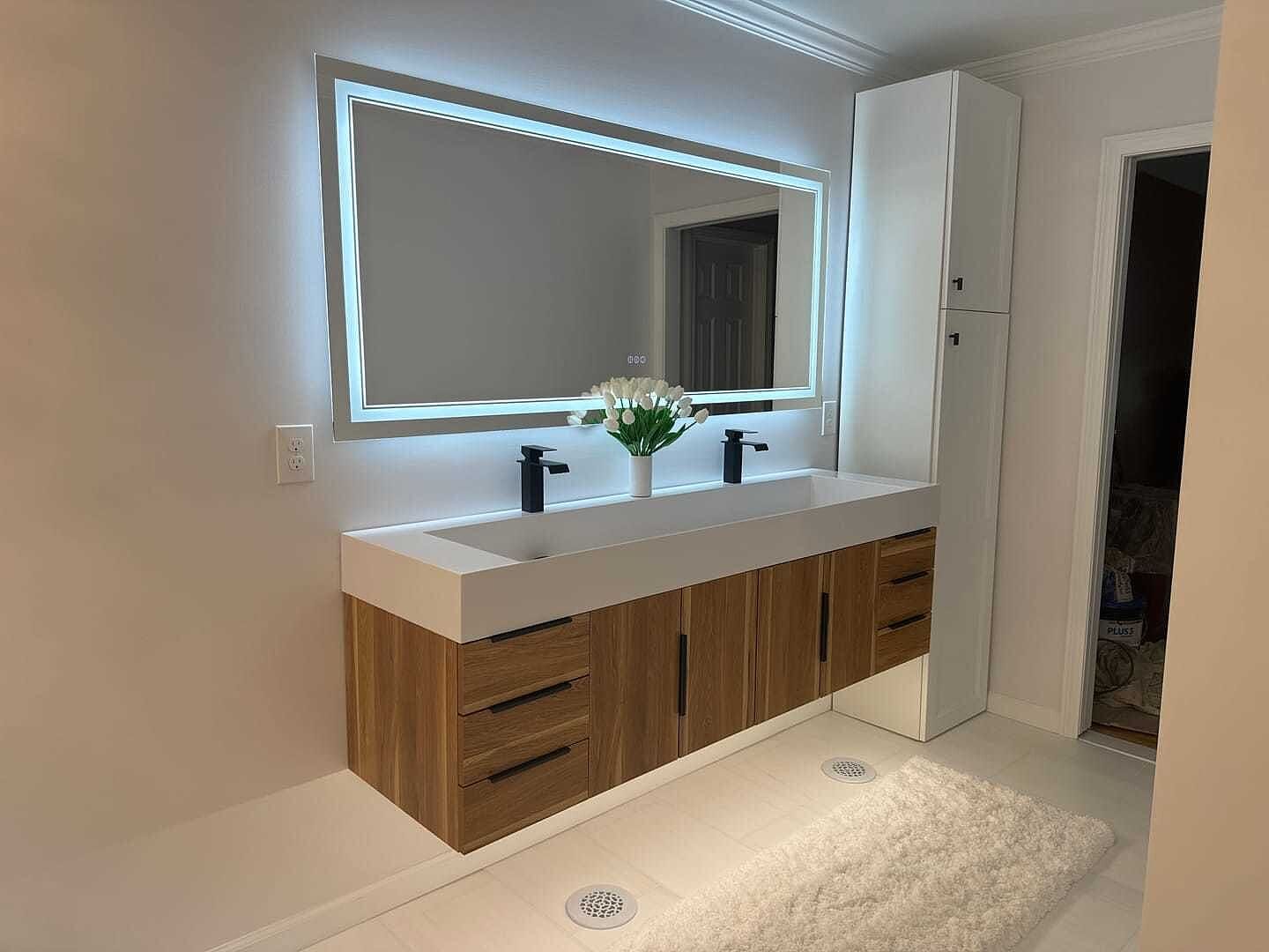 Customer photo review of Boreal 72" Double Sink Floating Bathroom Vanity (Side Drawers)